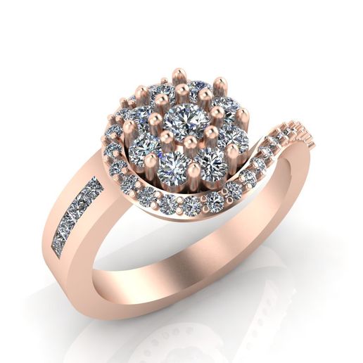Rose Gold Swirl Diamond Cluster Halo Bypass Ring