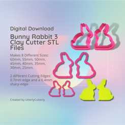 Cover-7.png 3D file Bunny Rabbit 3 Clay Cutter - Animal STL Digital File Download- 8 sizes and 2 Earring Cutter Versions, cookie cutter・Model to download and 3D print