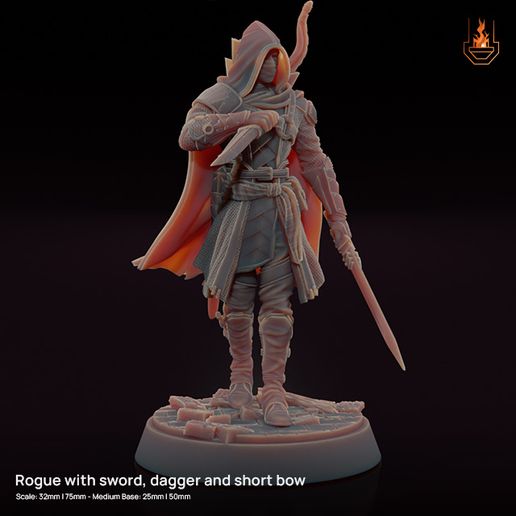 Rogue_withBase_Front-Watermarked.jpg Male Rogue with Sword, Dagger and short Bow [SUPPORTED]