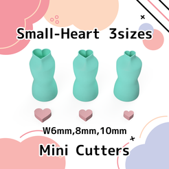 Heart06-1.png Small Heart＊ 3 Polymer Mini Clay Cutters＊Cookie Cutters＊Sugar Craft＊3 Sizes＊w6mm, 8mm, 10mm