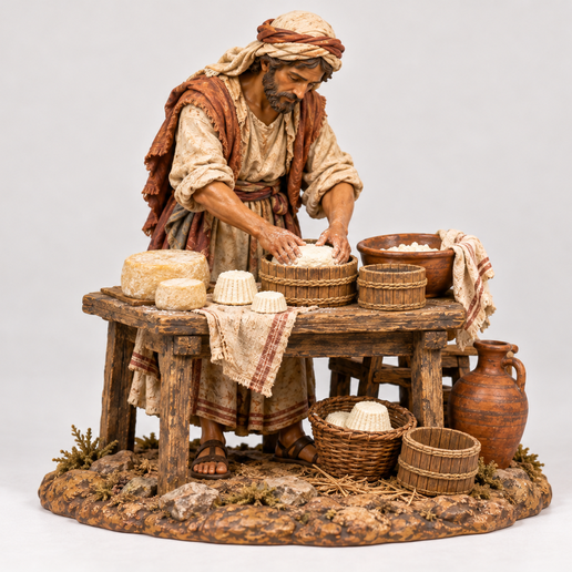 Quesero moldeando quesos - Figura de Belén para Impresión 3D