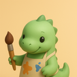 Dino3.png Painter Dino with Apron and Brush - 3D Printable Figurine