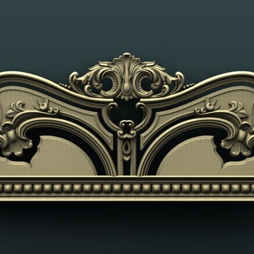 Baroque Double Arch Pediment Crown - Carved Crest Relief 3D Model STL