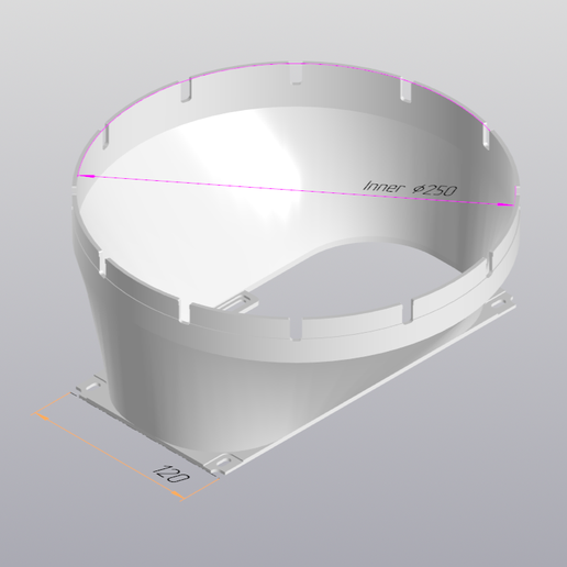 ASIC Dual 120mm Fan Adapter to 250mm Ventilation Duct - STL for 3D Printing