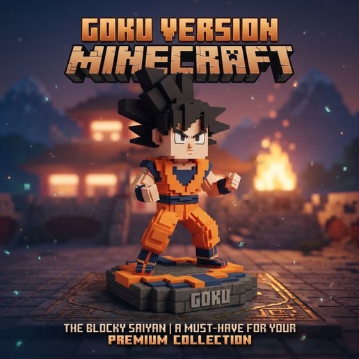 Goku Minecraft Estilo Voxel Estatua Dragon Ball Modelo 3D OBJ RAR