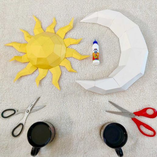 ☀️ DIY Sun & Moon Papercraft Template (3D Celestial Wall Art)・ 3D File ...