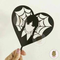 123.jpg Archivo STL CAKE TOPPER ADORNO TORTA - MERLINA CORAZON・Modelo para descargar e imprimir en 3D