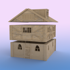 Village-House.png STL file 3 Part Village Terrain Prop for Tabletop RPG・3D printable design to download