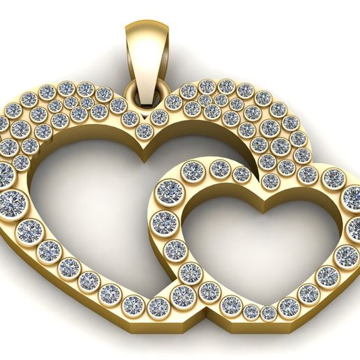 Gemstone Double Heart Gold Pendant