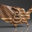 US-Wavy-Flag-and-Map-Dont-Tread-On-Me-©.jpg US Flag and Map - Dont Tread On Me - Pack - CNC Files For Wood, 3D STL Models