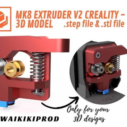 | MK8 EXTRUDER V2 CREALITY - QA) 30 3D MODEL _ .step file & .stl file 2 ee een LU bow Wfeedoled Ah 't Fh how yom By WAIKIKIPROD — 30) dexiquy MK8 Extrudeur V2 Creality - 3D модель