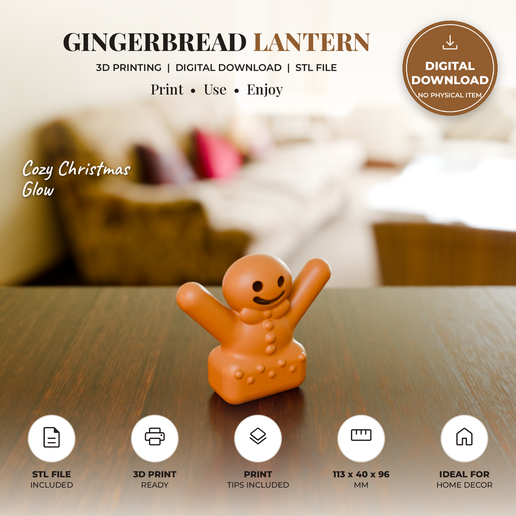 Gingerbread Man Lantern STL - LED Tealight Christmas Light, Advent Decor - 3D Print File