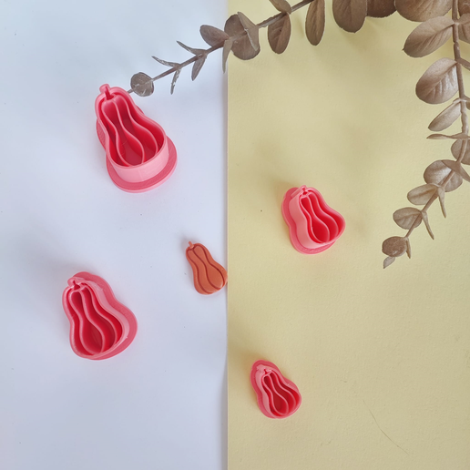 Polymer clay cutter elongated pumpkin, autumn. Pack of 4 3D model