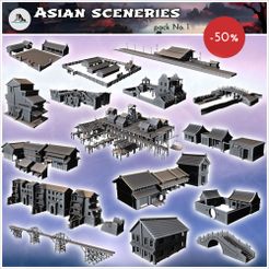 WB-WE-P01-Asian-sceneries-pack-No.-1.jpg 3D file Asian sceneries pack No. 1 - Asian Asia Oriental Angkor Ninja Traditionnal RPG Mini・3D printable model to download