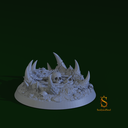 Spiked Bone Base – LunarFang Series Dark Fantasy Terrain STL (Presupported)