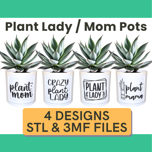 Plant Pot - Plant Lady / Plant Mom - Planter Pot Gift For Mom 3D model
