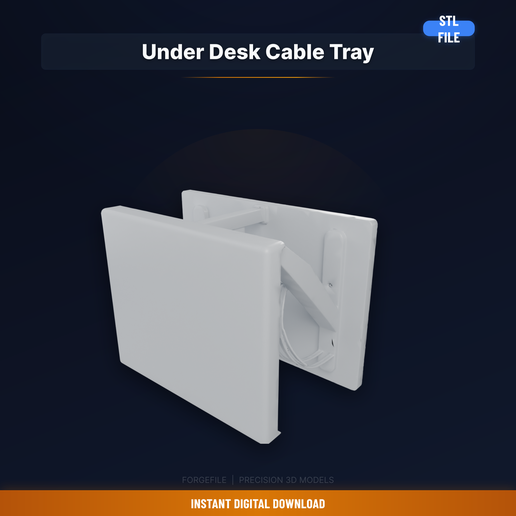 Under Desk Cable Management Tray, Clips To Desk Edge, - 3D Printable STL File