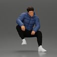 3DG-0001.jpg Street performer crouching low in blue puffer jacket athletic stance sitting