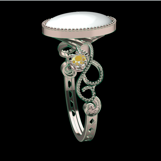 Vintage Oval Pearl Ring STL – 3D Printable Statement Jewelry – Diamond Accent Antique Style CAD Model
