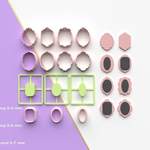 Polymer Clay Tools Cutter Frame 8 Models| 6 size, 3 version cut | Tools & Cutter | STL file for 3D printing