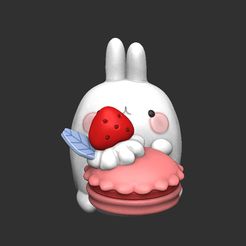 mj1.jpg STL file Molang rabbit with macaroon dessert・3D print design to download
