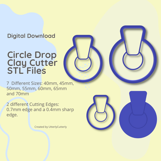 Circle Drop Clay Cutter - Arc STL Digital File Download- 7 sizes and 2 Cutter Versions 3D model