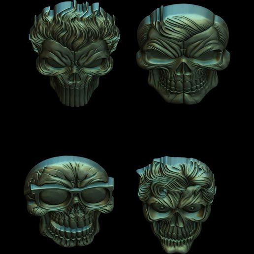 Comic-Skull-Head-Relief-7.jpg A Collection of 4 Comic Skull Head Relief No4 STL file for 3d printing or CNC