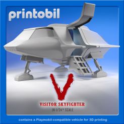 VISITOR SKYFIGHTER contains a Playmobil-compatible vehicle for 3D printing STL file PLAYMOBIL V THE SERIES - VISITOR SKYFIGHTER - PLAYMOBIL COMPATIBLE DESIGNS FOR CUSTOMIZERS・3D printing design to download, printobil