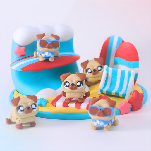 Mini Beach Pug Flexi & Display | Print in Place | No Support