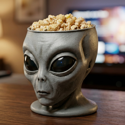 👽 Alien Head Popcorn Bucket - Sci-Fi Movie Snack Container・ STL File ...