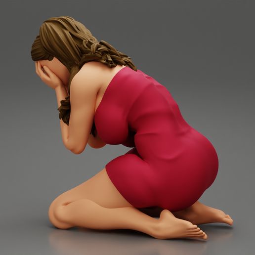 Girl-05.jpg Fichier 3D Fille pleurant et cachant son visage Modèle d'impression 3D・Modèle à télécharger et à imprimer en 3D, 3DGeshaft