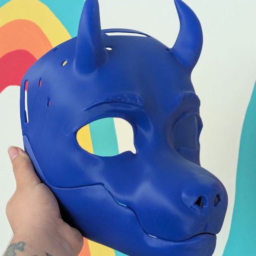 PERSONAL USE ONLY NEOSUIT - Horned Canine — Slim head base 3D STL file to print Semirealistic Fursuit Headbase Fox Canine Dog base head Furry base Moving jaw