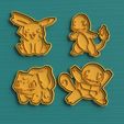 cutter cookie pokemon.jpg SET 4 POKEMON COOKIE CUTTERS