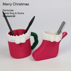 santa-mug-socks-2.jpg Free STL file christmas object santaclaus socks mug penholder・3D printing model to download