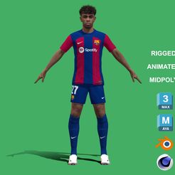Yamal_1.jpg 3D file 3D Rigged Lamine Yamal Barcelona 2024・3D printable model to download