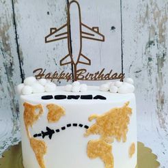 co) vertice_impresiones_3d Plane cake Topper Travel happy Birthay