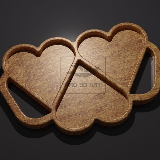 3 Hearts Tray - CNC Files for Wood 3D model