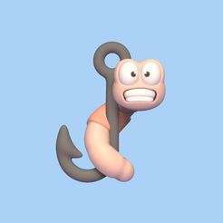Cod120-Worm-On-Hook-1.jpeg 3D file Worm on Hook・3D print object to download