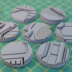 set2.png 3D file 32mm Scifi Metal Plating Bases Set-2・3D print model to download