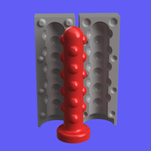 Langer Perlen-Dildo (45mm Schaft, 62mm maximale Breite) und zweiteilige  Form STL Datei fr Cults