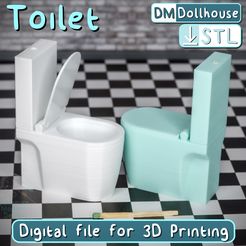 3-Vinetka-NEW_Toilet.jpg Toilet with opening lid in 1:12 scale - STL file for 3D printing. Miniature modern toilet for dollhouse bathroom.