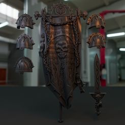 c0.jpg Файл STL Легион Проклятого Пламени Знамя, щитки, меч・3D-печатный дизайн для загрузки