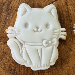 20230306_114117.jpg STL file Cute Cat with Bow Cookie Cutter, Stamper, Embosser・3D printable model to download