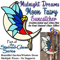 Fairy-Moon-IMG.jpg STL file Midnight Dreams Moon Fairy Suncatcher Stained-Glass Home & Garden Decor・3D printer design to download