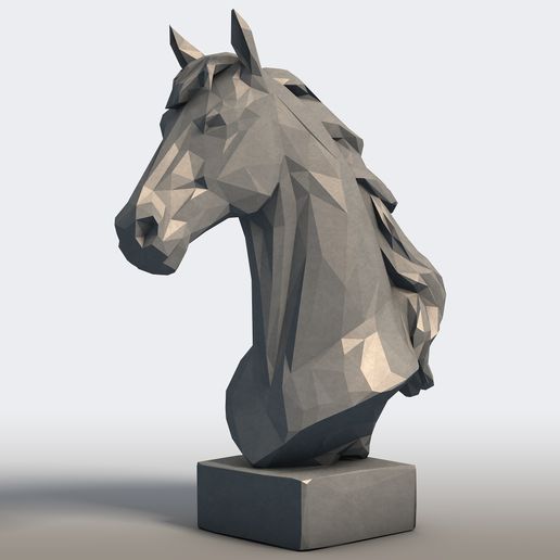 Low Poly Przewalski's Horse Head - Geometric Wild Horse Bust - Minimalist Endangered Species Sculpture
