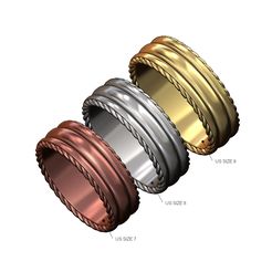 Doluble-split-Braided-sides-cigar-band-size7-8-9-00.jpg STL file Triple band braided rope sides ring US sizes 7 8 9 3D print model・3D printable model to download