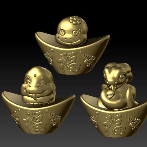 Chinese Zodiac Gold Ingot - Snake 2 3D model
