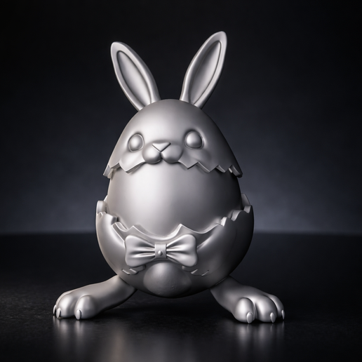 Bunny Egg 3D Print – Adorable Easter Rabbit in Egg Shell with Bow – Kawaii Bunny Figurine