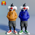1a.png Sylvester Cat Urban Vibes  with Hoodie ( MULTIPARTS AND 3MF )