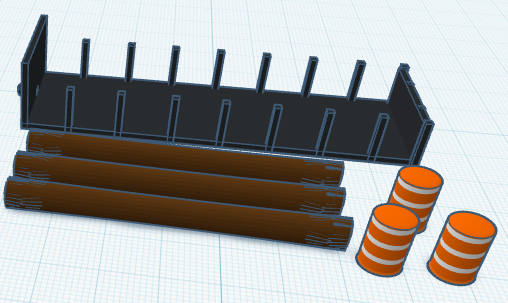 Loading platform with a load of logs and drums. Scale 1:87.